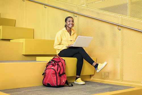 lady on steps with laptop